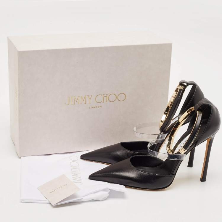 Pre Owned Jimmy Choo Black Leather and PVC Dreece Pumps Size 39
