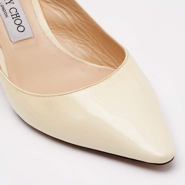 Pre Owned Jimmy Choo Cream Patent Leather Erin Slingback Pumps Size 39.5