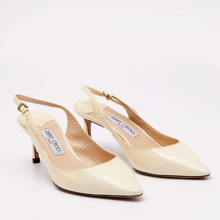 Pre Owned Jimmy Choo Cream Patent Leather Erin Slingback Pumps Size 39.5