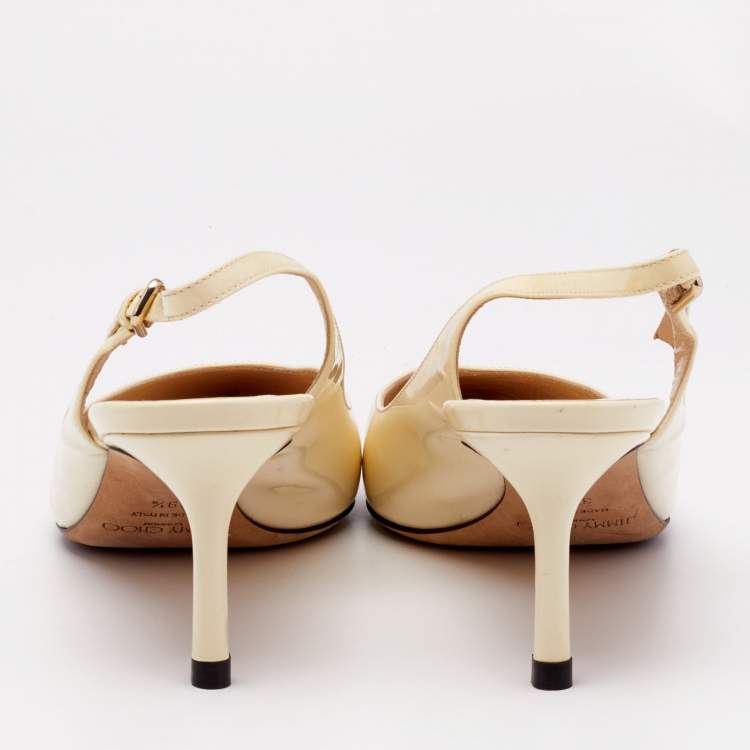 Pre Owned Jimmy Choo Cream Patent Leather Erin Slingback Pumps Size 39.5