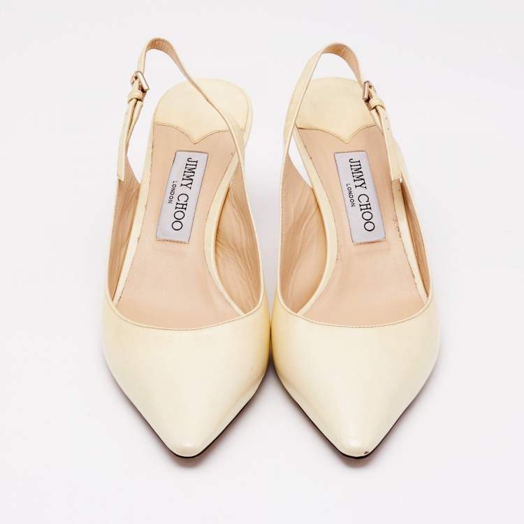 Pre Owned Jimmy Choo Cream Patent Leather Erin Slingback Pumps Size 39.5
