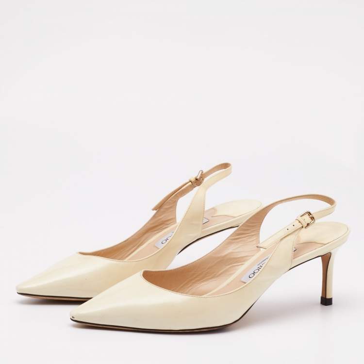 Pre Owned Jimmy Choo Cream Patent Leather Erin Slingback Pumps Size 39.5