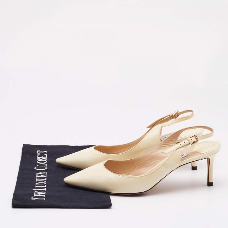 Pre Owned Jimmy Choo Cream Patent Leather Erin Slingback Pumps Size 39.5