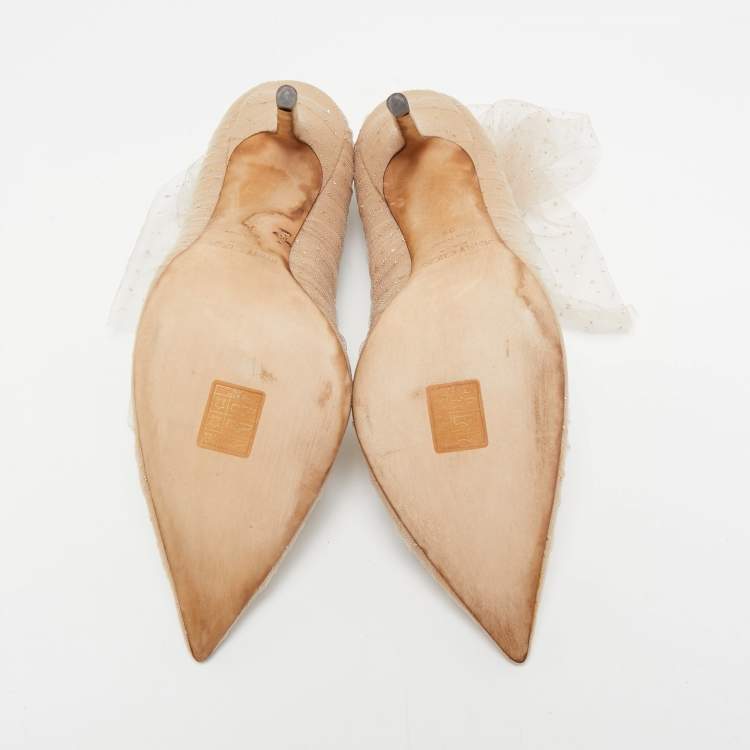 Pre Owned Jimmy Choo Beige Mesh and Suede Lavish Pumps Size 39