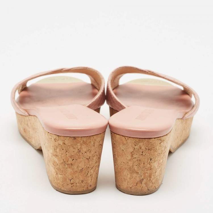 Pre Owned Jimmy Choo Pink Croc Embossed Leather Prima Cork Wedge Sandals Size 39