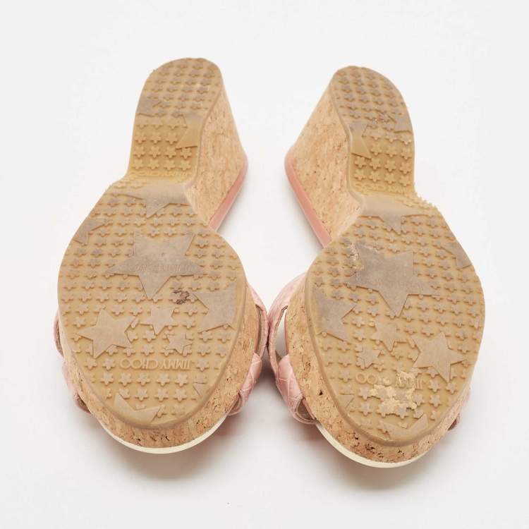 Pre Owned Jimmy Choo Pink Croc Embossed Leather Prima Cork Wedge Sandals Size 39