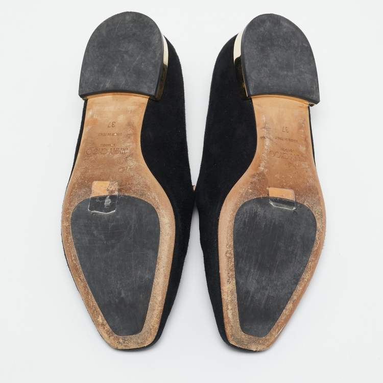 Pre Owned Jimmy Choo Black Suede Slip On Loafers Size 37