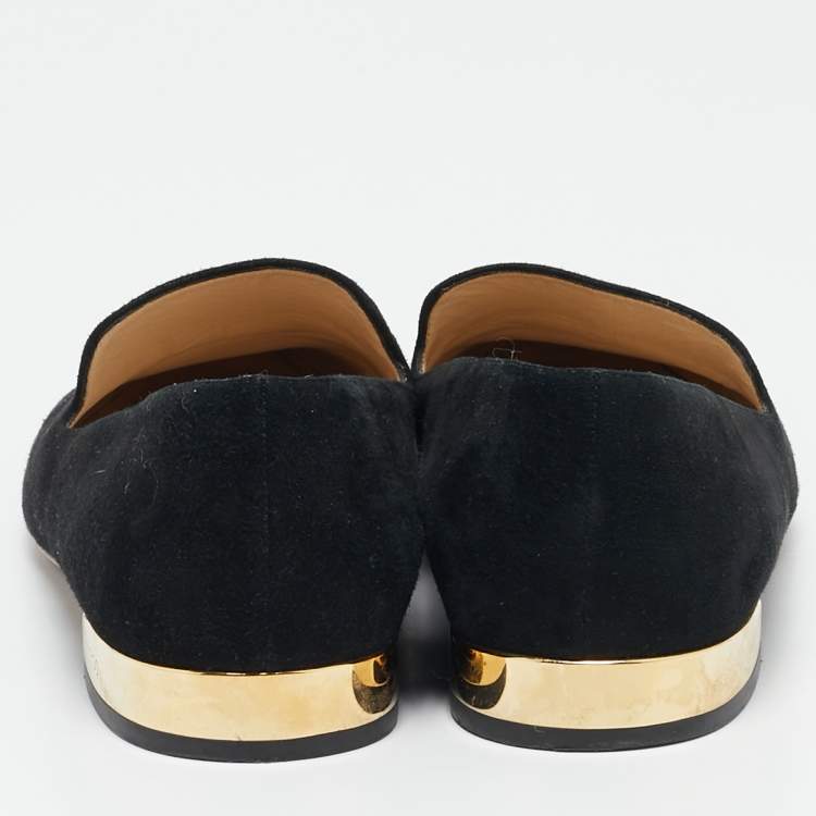Pre Owned Jimmy Choo Black Suede Slip On Loafers Size 37
