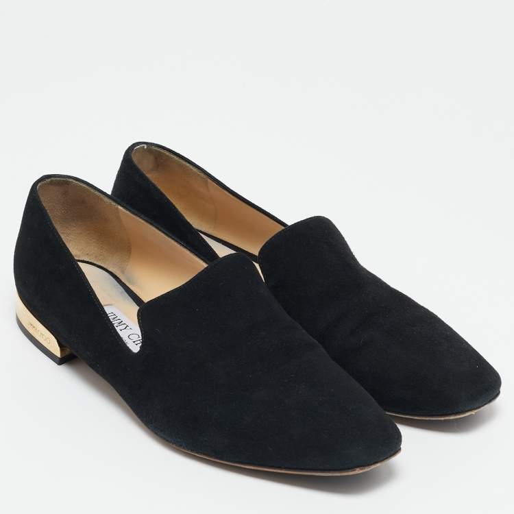 Pre Owned Jimmy Choo Black Suede Slip On Loafers Size 37
