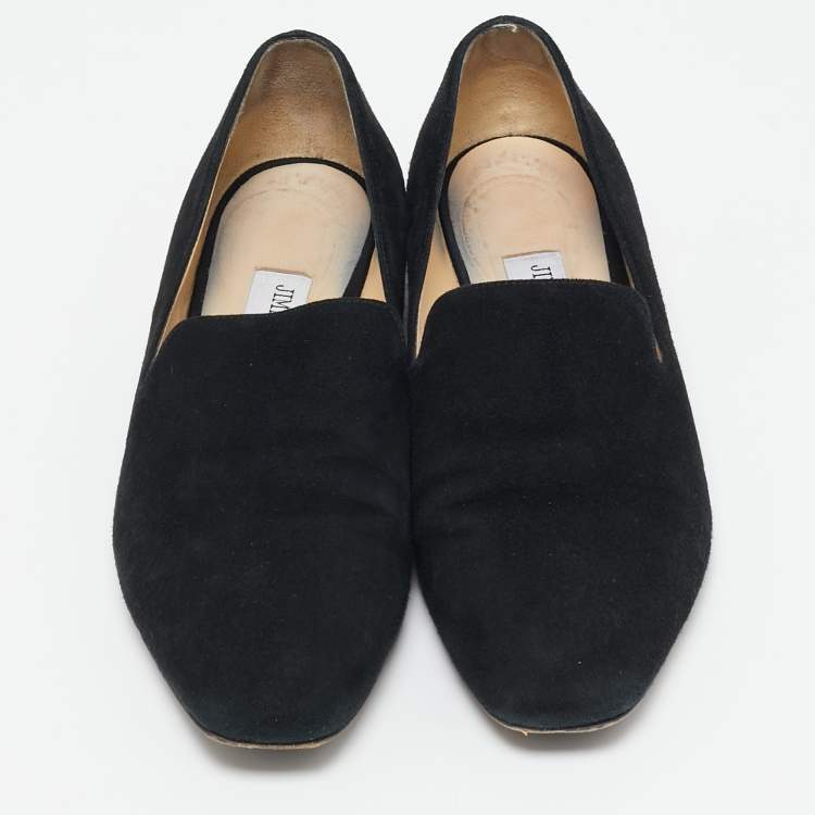 Pre Owned Jimmy Choo Black Suede Slip On Loafers Size 37