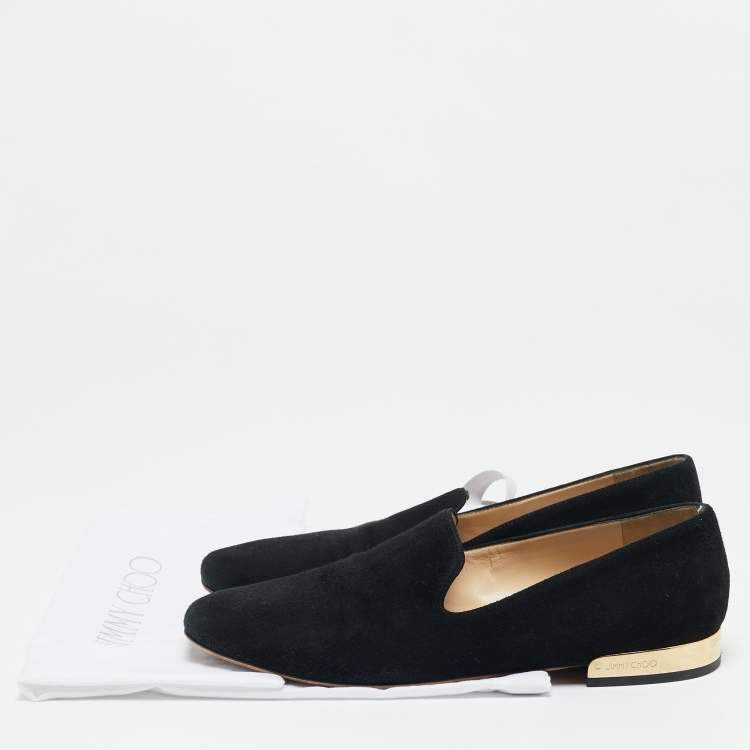 Pre Owned Jimmy Choo Black Suede Slip On Loafers Size 37