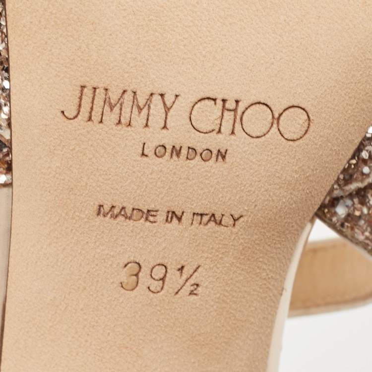Pre Owned Jimmy Choo Rose Gold Glitter Carrie Ankle Strap Sandals Size 39.5