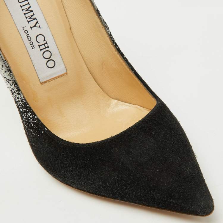 Pre Owned Jimmy Choo Black/Silver Suede and Leather Anouk Pumps Size 35.5