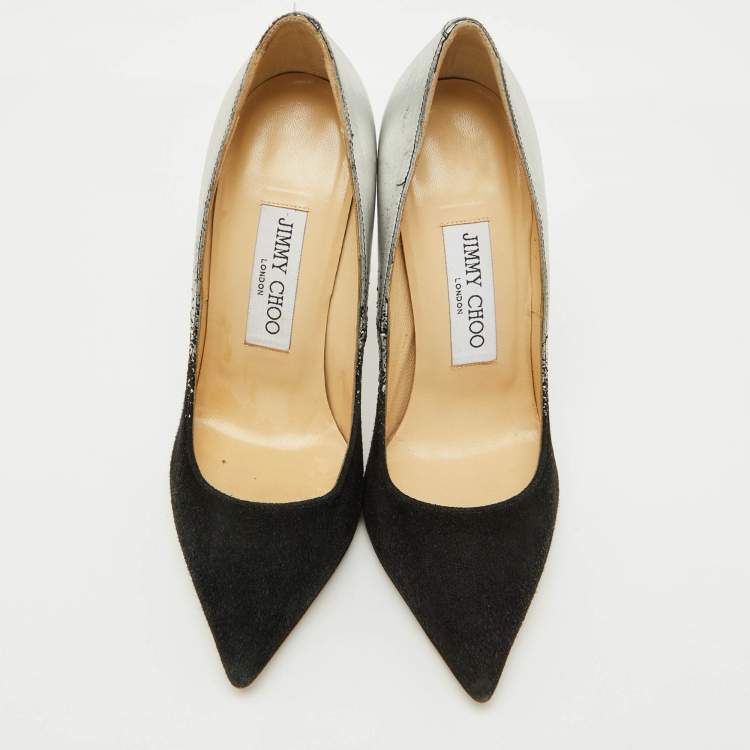 Pre Owned Jimmy Choo Black/Silver Suede and Leather Anouk Pumps Size 35.5