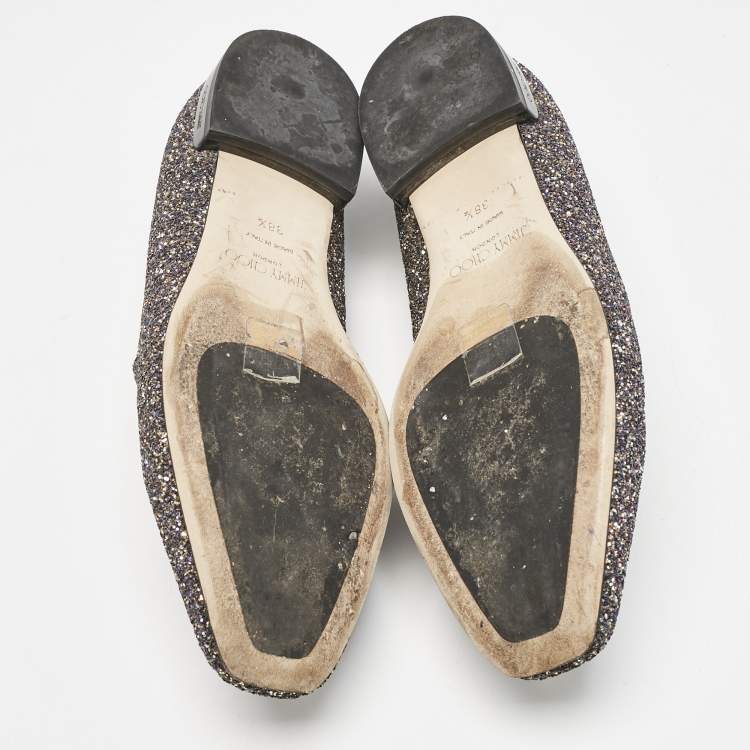 Pre Owned Jimmy Choo Black Glitter Jaida Smoking Slippers Size 38.5