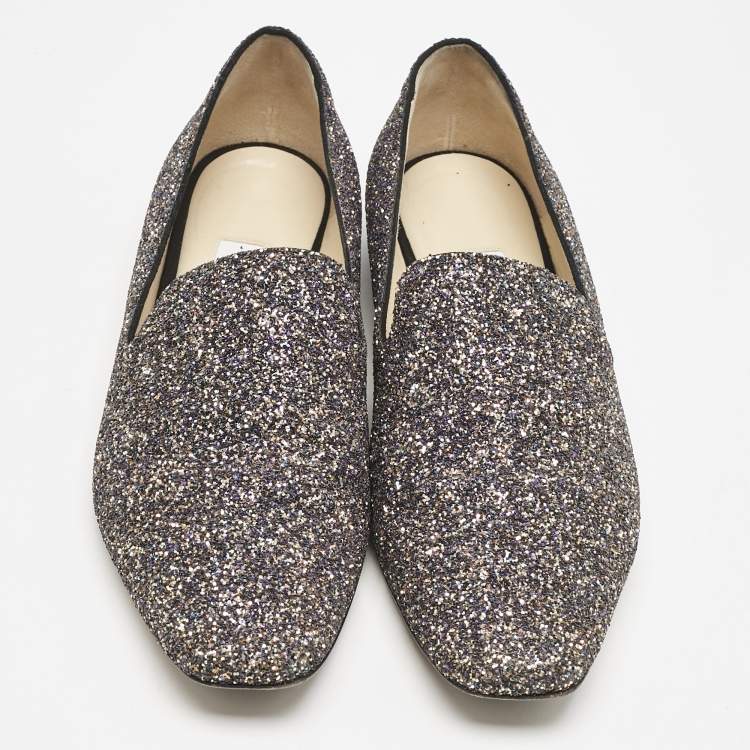 Pre Owned Jimmy Choo Black Glitter Jaida Smoking Slippers Size 38.5