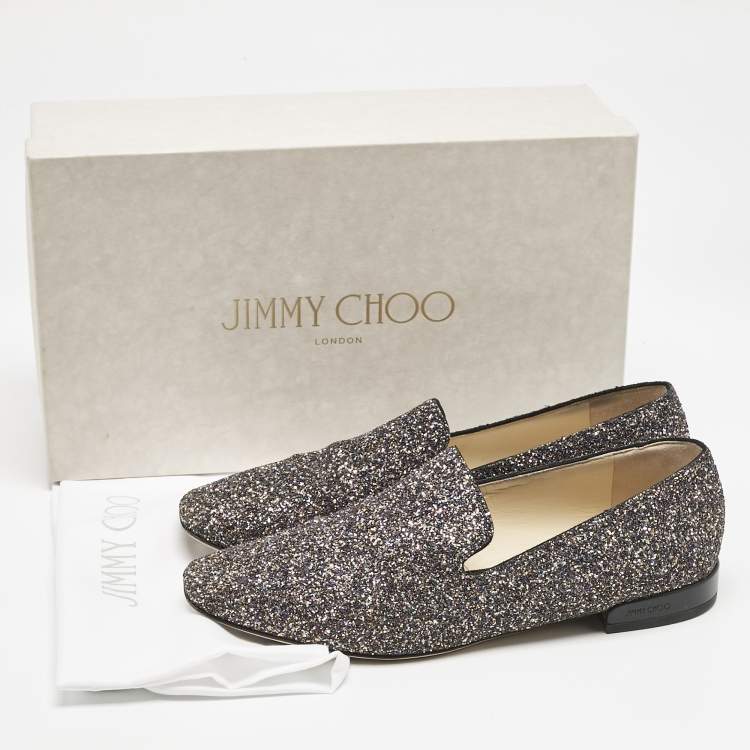 Pre Owned Jimmy Choo Black Glitter Jaida Smoking Slippers Size 38.5