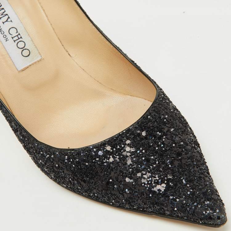 Pre Owned Jimmy Choo Navy Blue Coarse Glitter Romy Pointed Toe Pumps Size 39