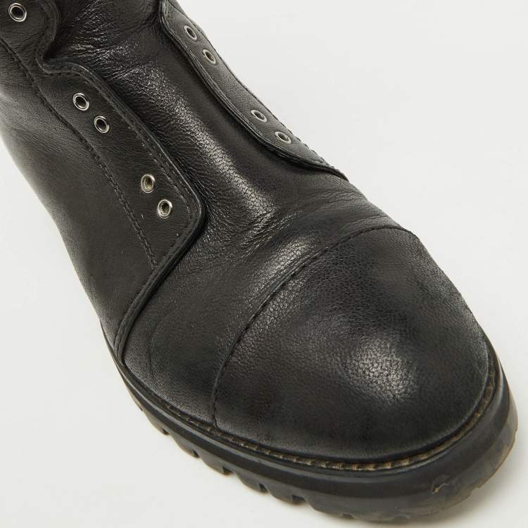 Pre Owned Jimmy Choo Black Leather Hatcher Combat Boots Size 37.5