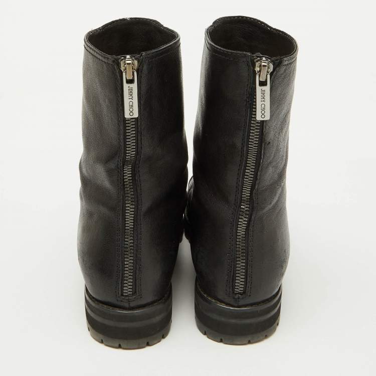 Pre Owned Jimmy Choo Black Leather Hatcher Combat Boots Size 37.5