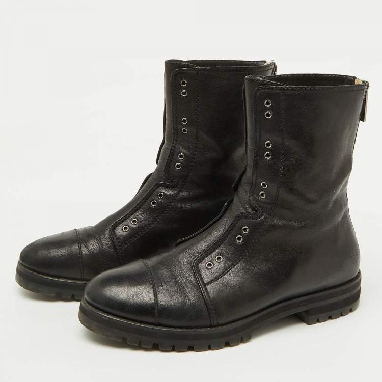 Pre Owned Jimmy Choo Black Leather Hatcher Combat Boots Size 37.5