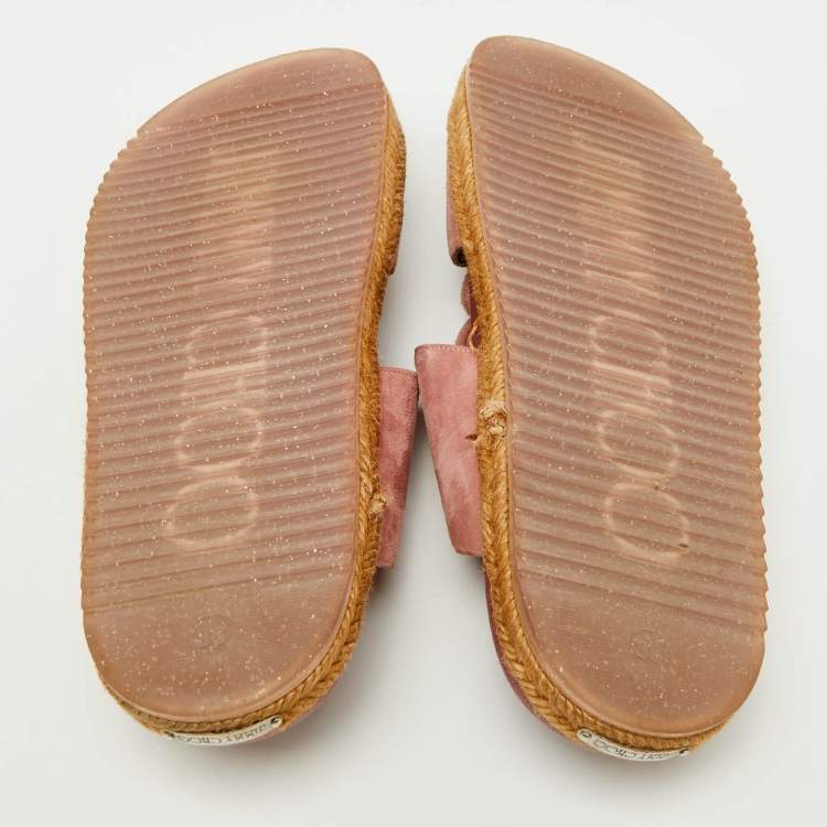 Pre Owned Jimmy Choo Pink Suede Bow Flat Slides Size 38