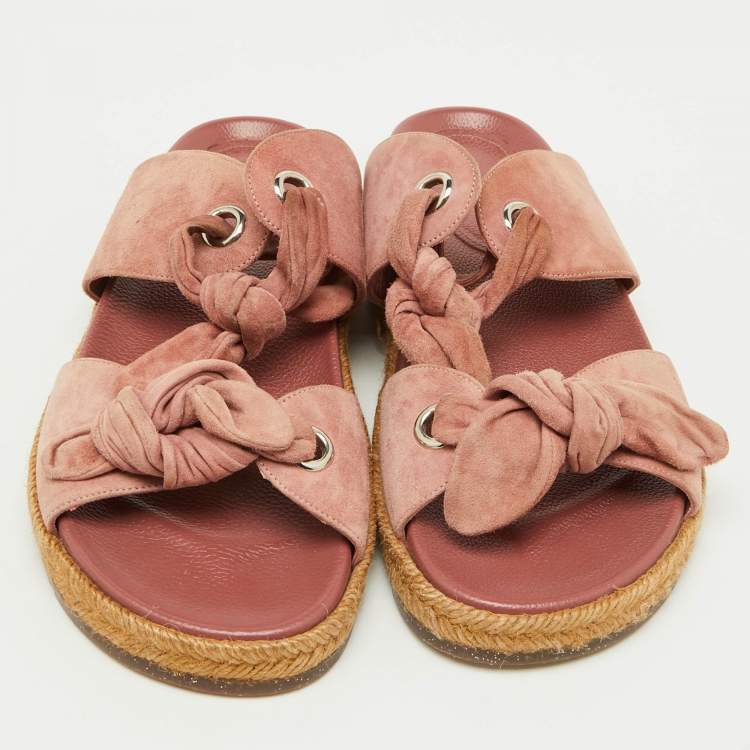 Pre Owned Jimmy Choo Pink Suede Bow Flat Slides Size 38