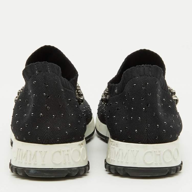 Pre Owned Jimmy Choo Black Knit Fabric Crystal Embellished Verona Sneakers Size 35