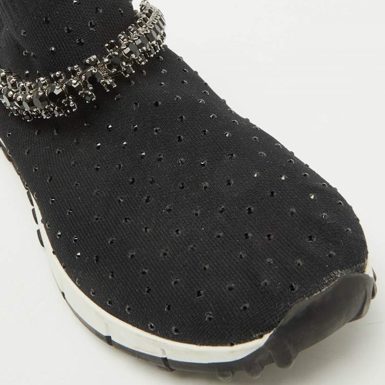 Pre Owned Jimmy Choo Black Knit Fabric Crystal Embellished Verona Sneakers Size 35