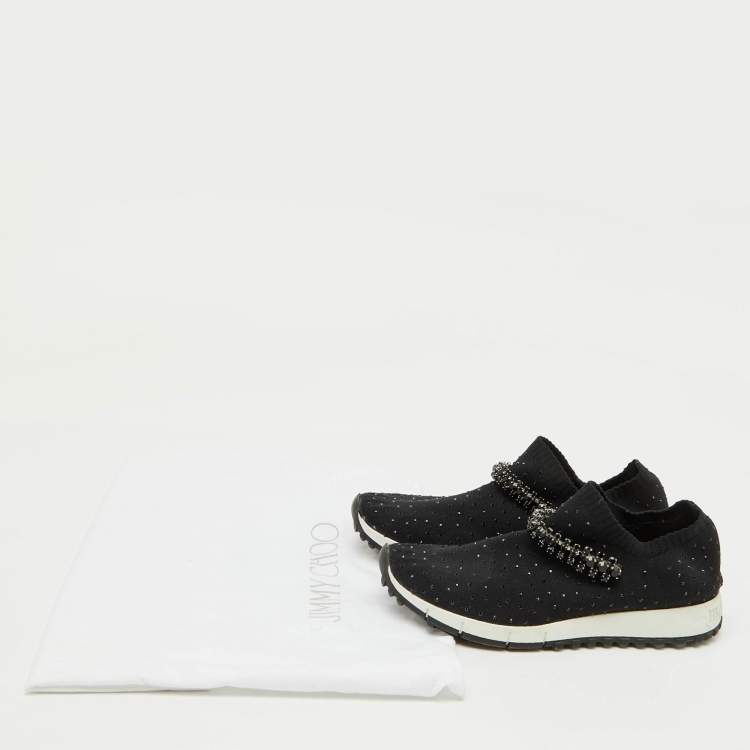 Pre Owned Jimmy Choo Black Knit Fabric Crystal Embellished Verona Sneakers Size 35