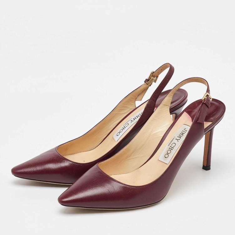 Pre Owned Jimmy Choo Burgundy Leather Slingback Pumps Size 38.5