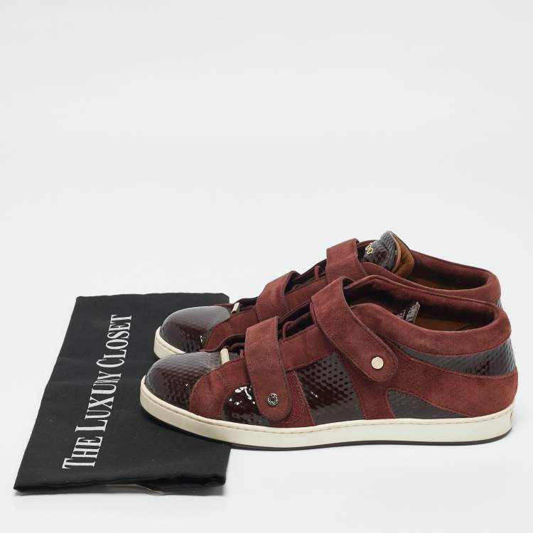Pre Owned Jimmy Choo Burgundy Suede and Patent Leather Trainers Low Top Sneakers 38.5