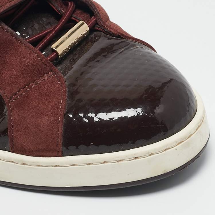 Pre Owned Jimmy Choo Burgundy Suede and Patent Leather Trainers Low Top Sneakers 38.5