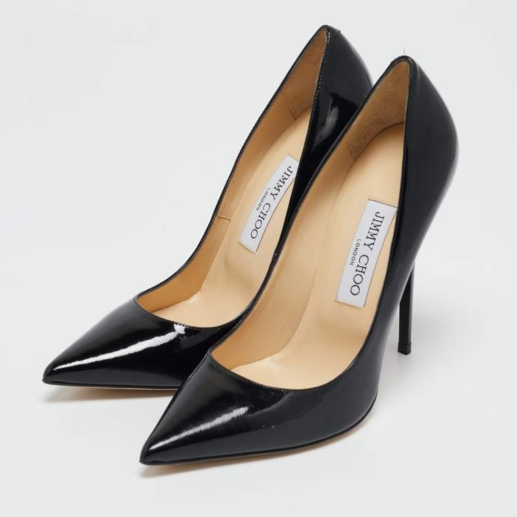 Pre Owned Jimmy Choo Black Patent Leather Anouk Pointed Toe Pumps Size 38