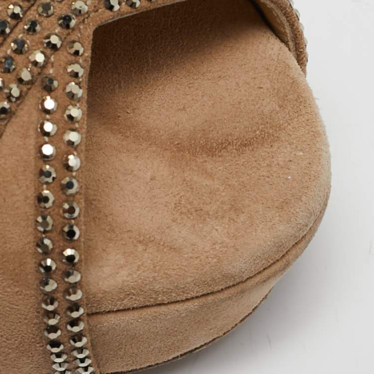 Pre Owned Jimmy Choo Beige Suede Crystal Embellished Kalpa Pumps Size 37