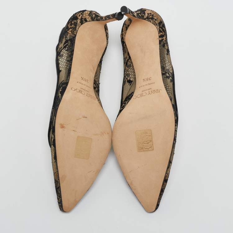 Pre Owned Jimmy Choo Beige/Black Mesh Romy Pumps Size 38.5