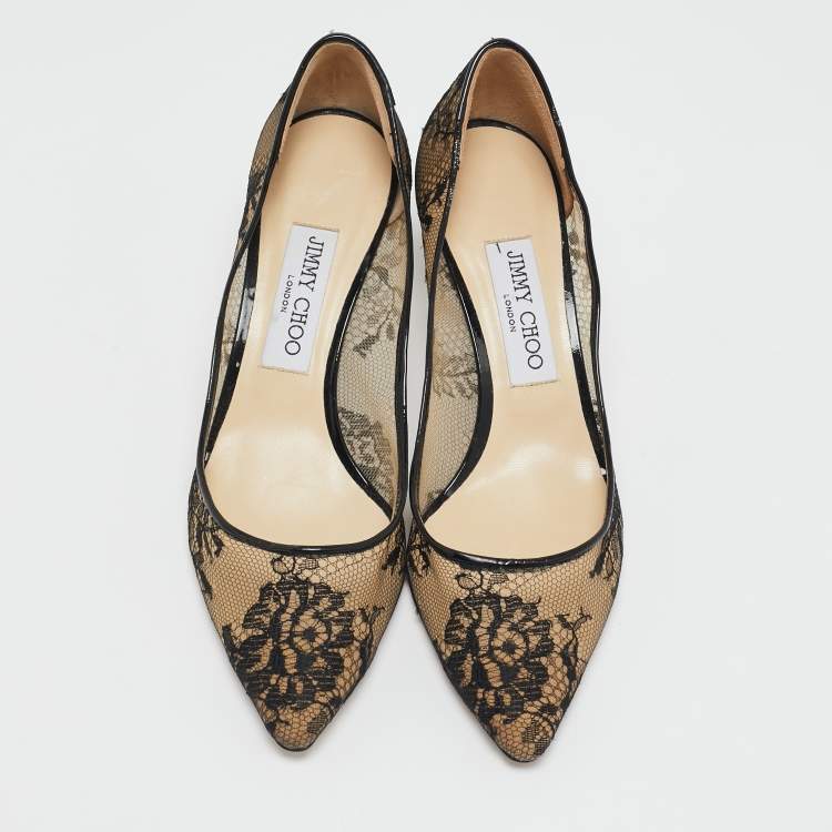 Pre Owned Jimmy Choo Beige/Black Mesh Romy Pumps Size 38.5