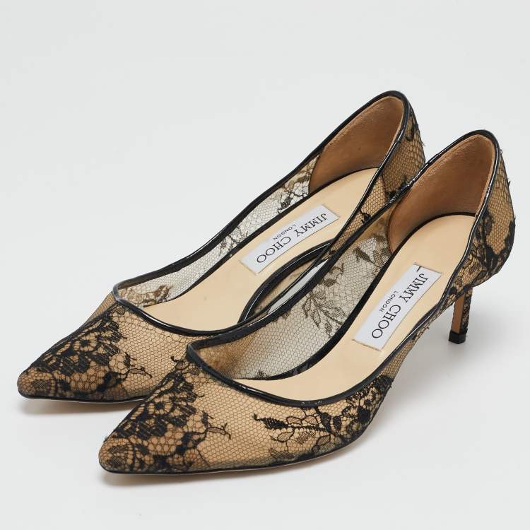Pre Owned Jimmy Choo Beige/Black Mesh Romy Pumps Size 38.5
