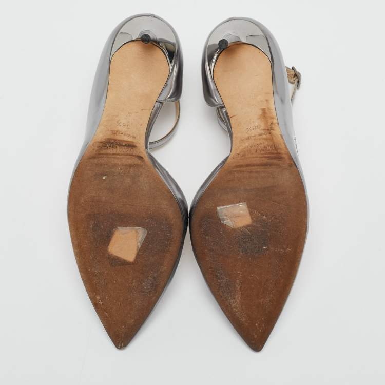 Pre Owned Jimmy Choo Silver Leather Lucy Ankle Strap Pointed Toe D'orsay Pumps Size 38.5
