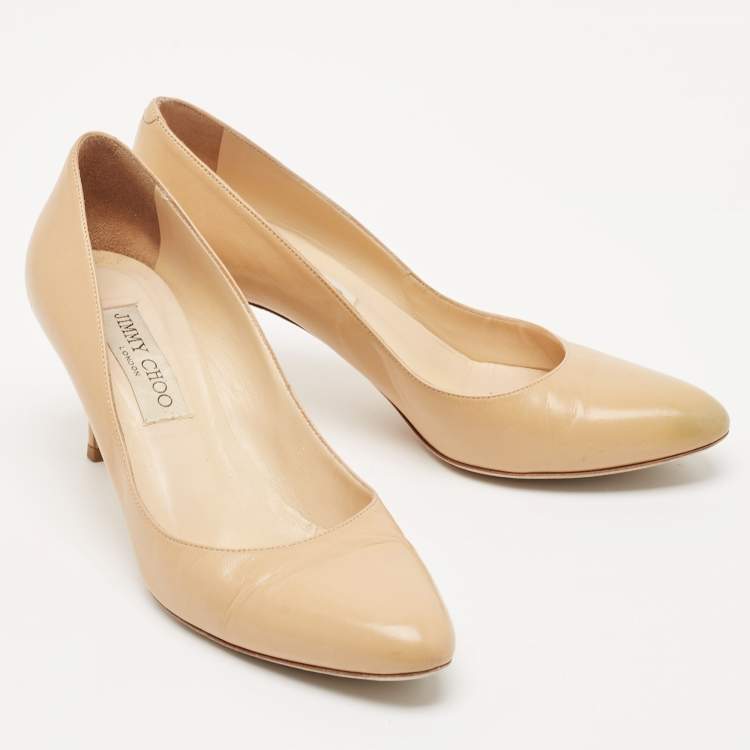 Pre Owned Jimmy Choo Beige Leather Gilbert Pumps Size 38.5