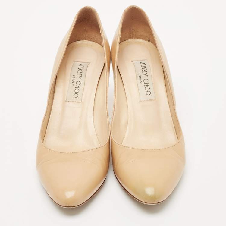 Pre Owned Jimmy Choo Beige Leather Gilbert Pumps Size 38.5