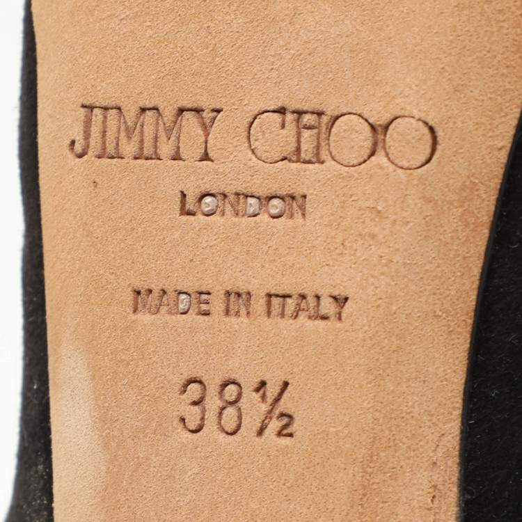 Pre Owned Jimmy Choo Black Suede And Gold Glitter Fabric Round Toe Ankle Strap Platform Pumps Size 38.5