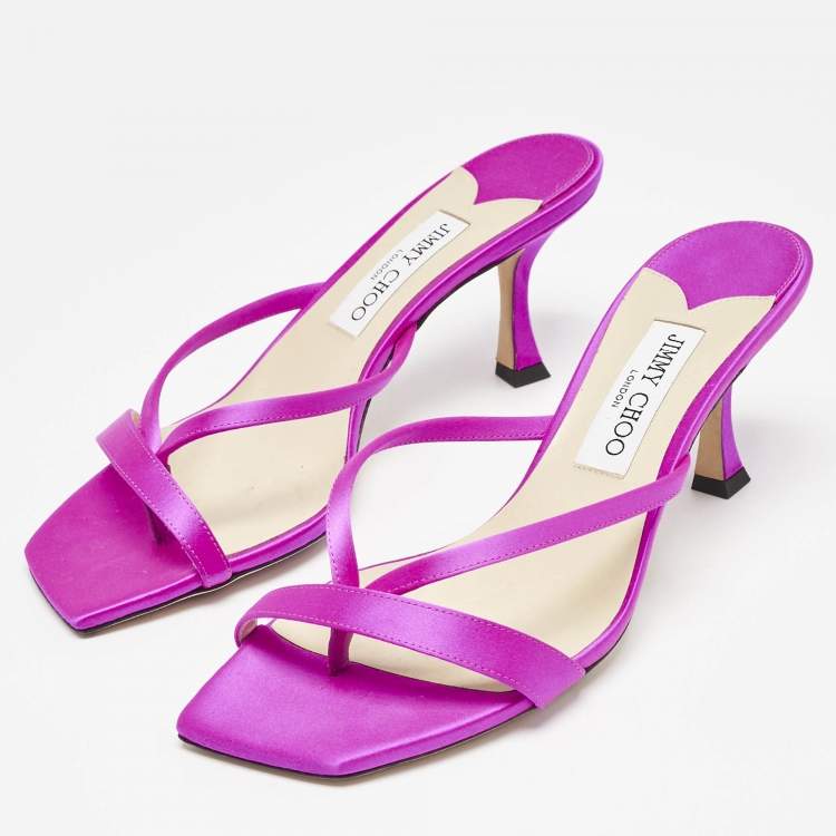 Pre Owned Jimmy Choo Pink Satin Maelie Thong Sandals Size 39.5
