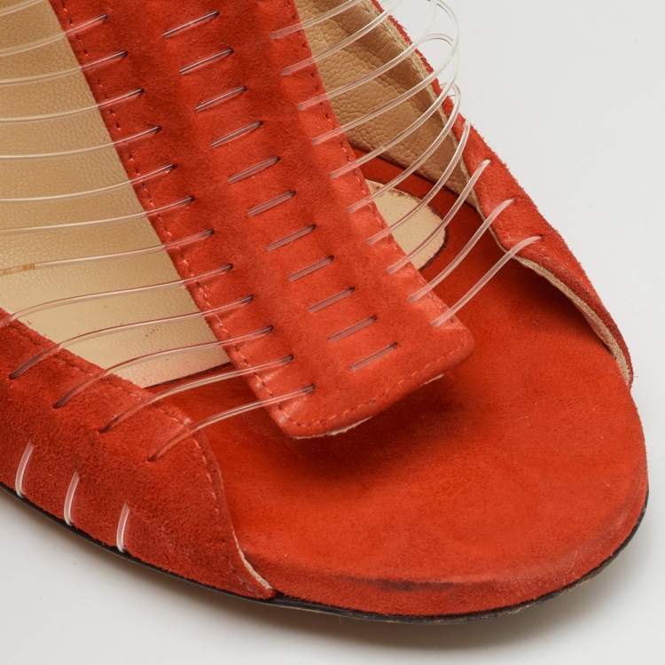 Pre Owned Jimmy Choo Orange Suede and Wire T-Strap Pumps Size 38