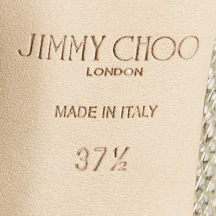 Pre Owned Jimmy Choo Gold Snakeskin Embossed Patent Leather Romy Pumps Size 37.5