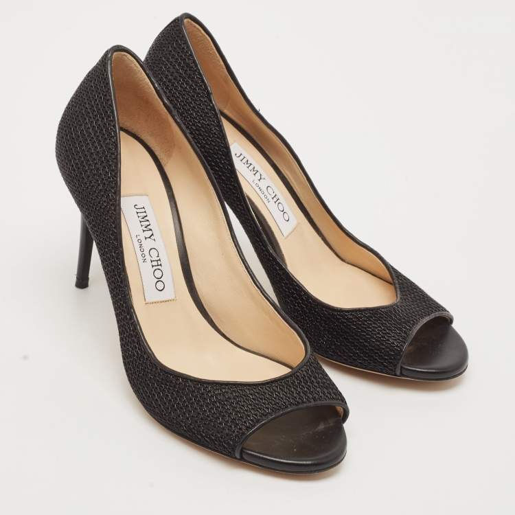 Pre Owned Jimmy Choo Black Mesh Peep Toe Pumps Size 36.5