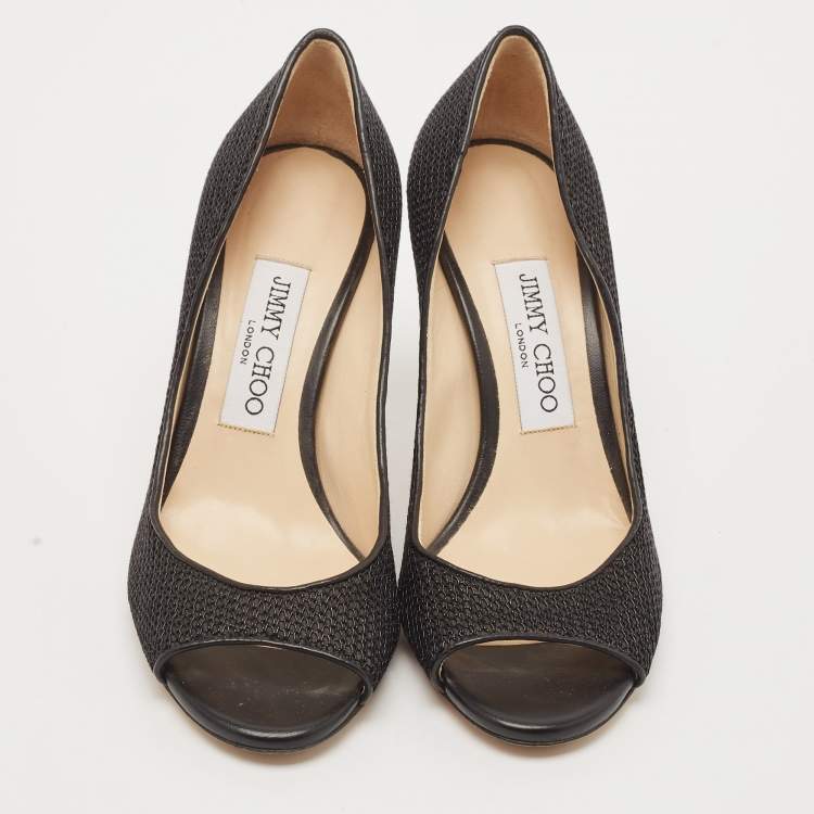 Pre Owned Jimmy Choo Black Mesh Peep Toe Pumps Size 36.5