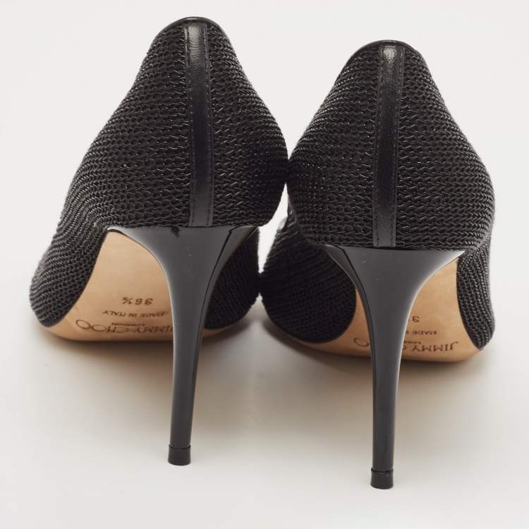 Pre Owned Jimmy Choo Black Mesh Peep Toe Pumps Size 36.5