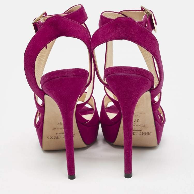 Pre Owned Jimmy Choo Fuchsia Suede Vamp Platform Sandals Size 37