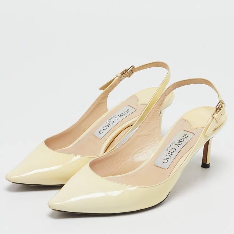 Pre Owned Jimmy Choo Cream Leather Erin Slingback Pumps Size 36.5